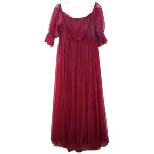 Ever Pretty Deep Red Maxi Gown with Puff Sleeves and Scoop Neck Size XL NWT